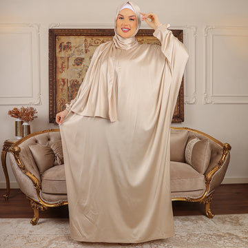 Armani - Practical plain silky satin prayer dress with headscarf