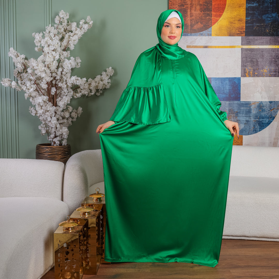 أرماني - ثوب صلاة حرير ستان  ساده عملي مع غطاء الرأس