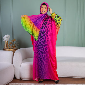Practical Printed - silky satin prayer dress with headscarf