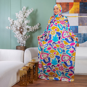 Practical Printed - silky satin prayer dress with headscarf
