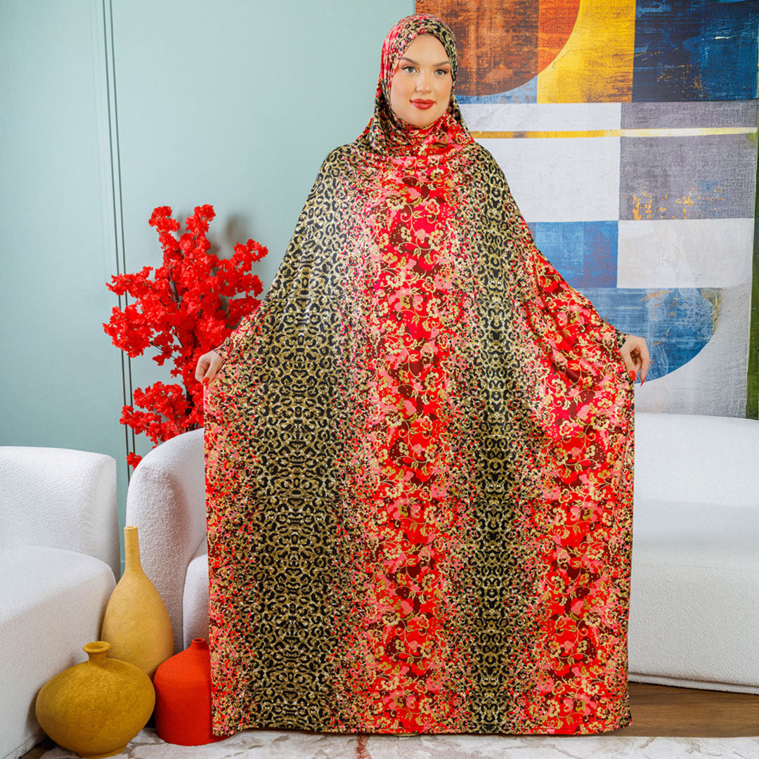 Practical Kuwaiti Jersey prayer dress with headscarf- Printed Practical Kuwaiti Jersey prayer dress with headscarf- Printed
