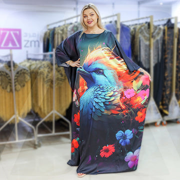 Dubai Silky Satin Jalabiya - Printed