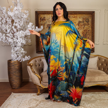 Dubai Silky Satin Jalabiya - Printed