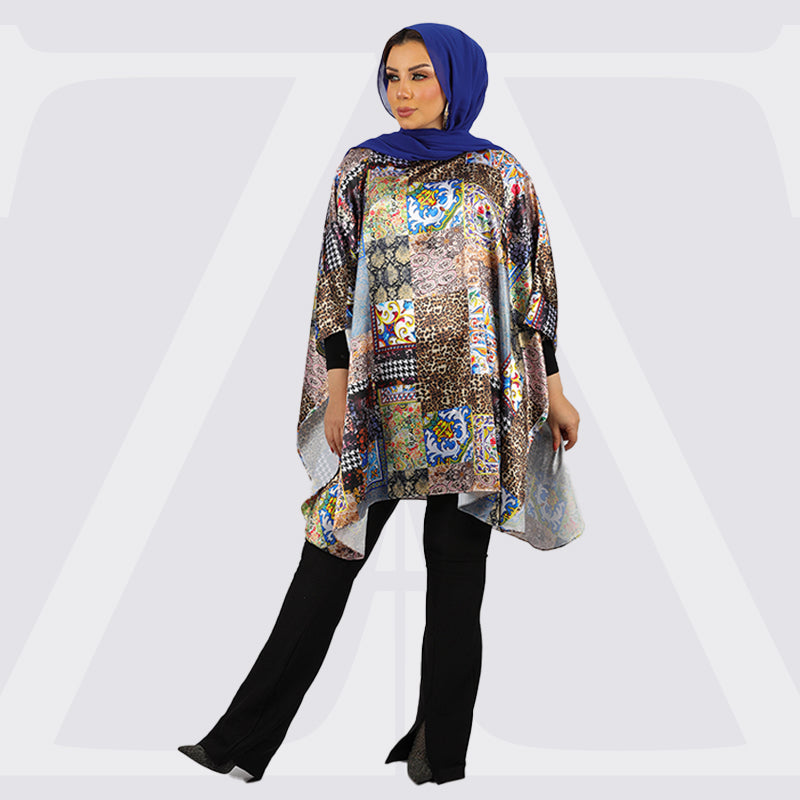 Silky Satin Poncho - Printed