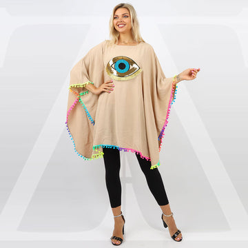 Crepe Poncho - Embroidered