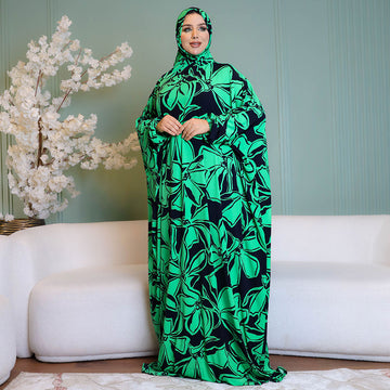 Practical  Kuwaiti Jersey prayer dress  with headscarf- Printed