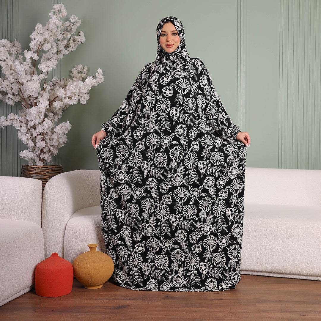 ثوب صلاة چيرسيه كويتي- مطبوع  مع غطاء الرأس