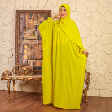 ثوب صلاة كريب سعودي عملي مع غطاء الرأس -ساده