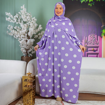 Practical  Soft  prayer dress- polka dot with headscarf