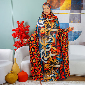 Practical  Kuwaiti Jersey prayer dress  with headscarf- Printed