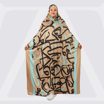 Practical  Kuwaiti Jersey prayer dress  with headscarf- Printed