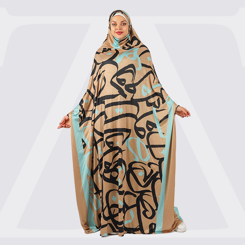 Practical  Kuwaiti Jersey prayer dress  with headscarf- Printed
