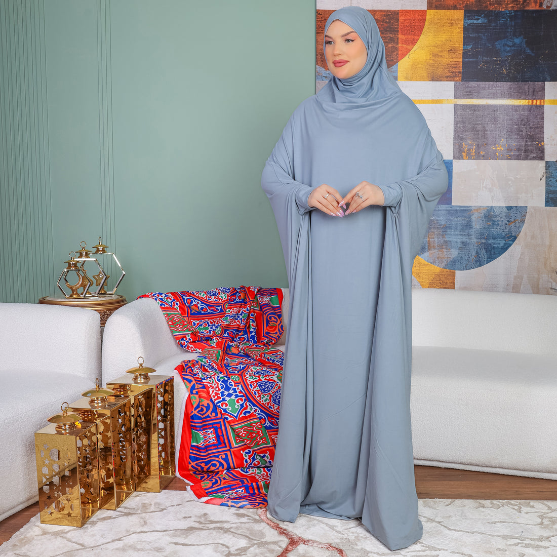 ثوب صلاة بحريني - ساده عملي مع غطاء الرأس