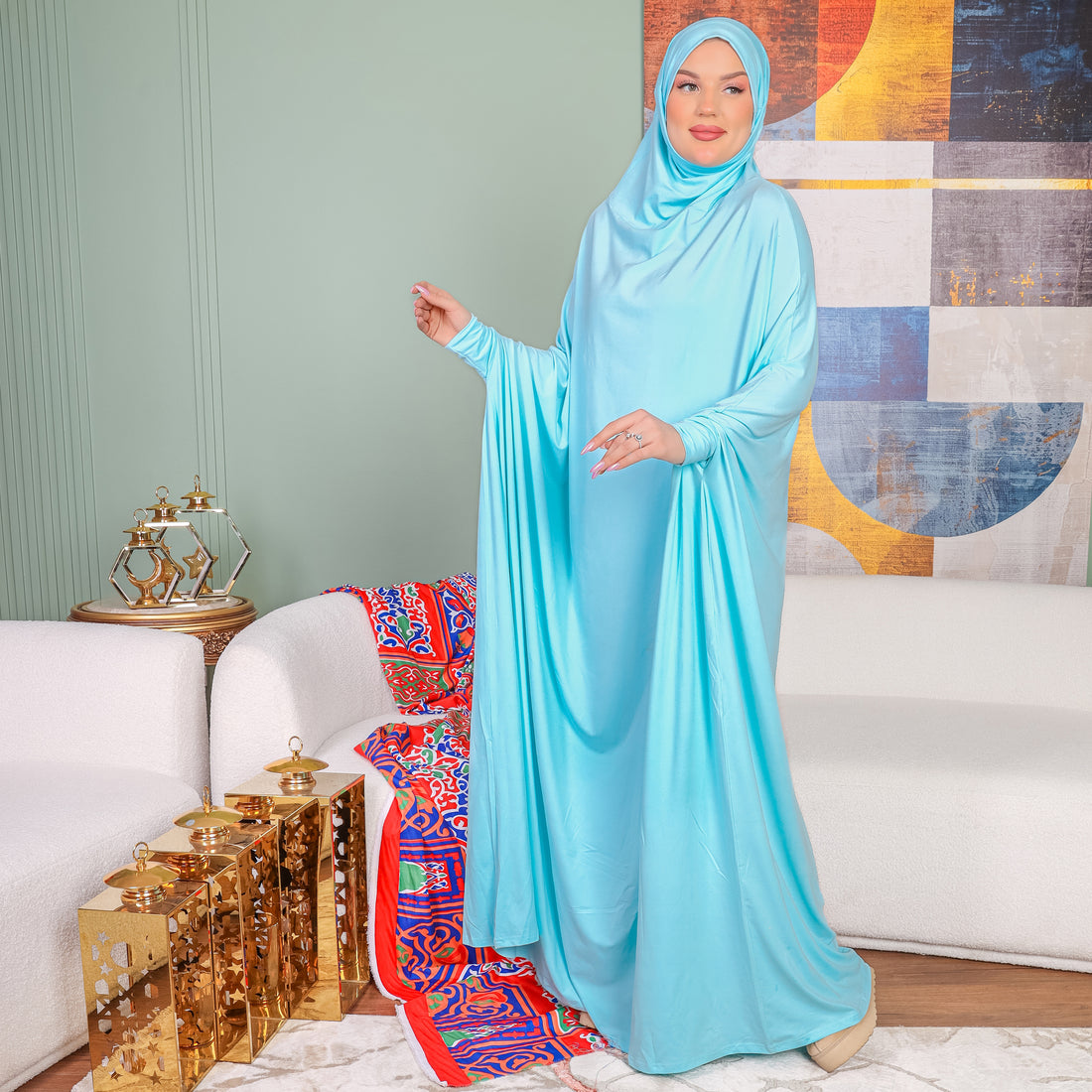 ثوب صلاة بحريني - ساده عملي مع غطاء الرأس