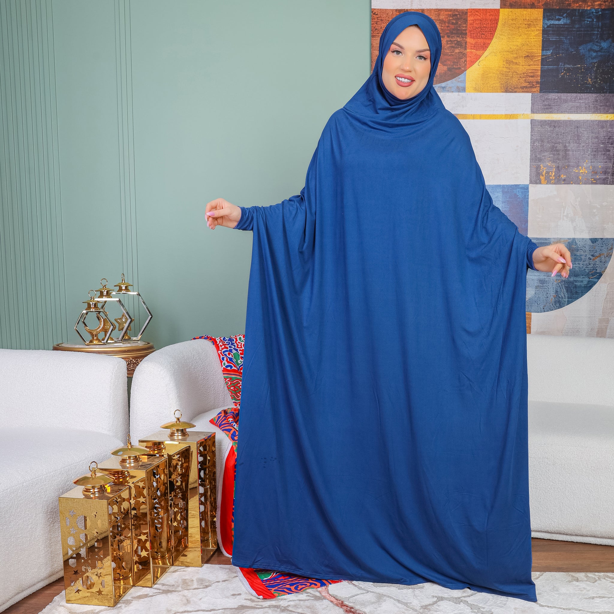ثوب صلاة بحريني - ساده عملي مع غطاء الرأس