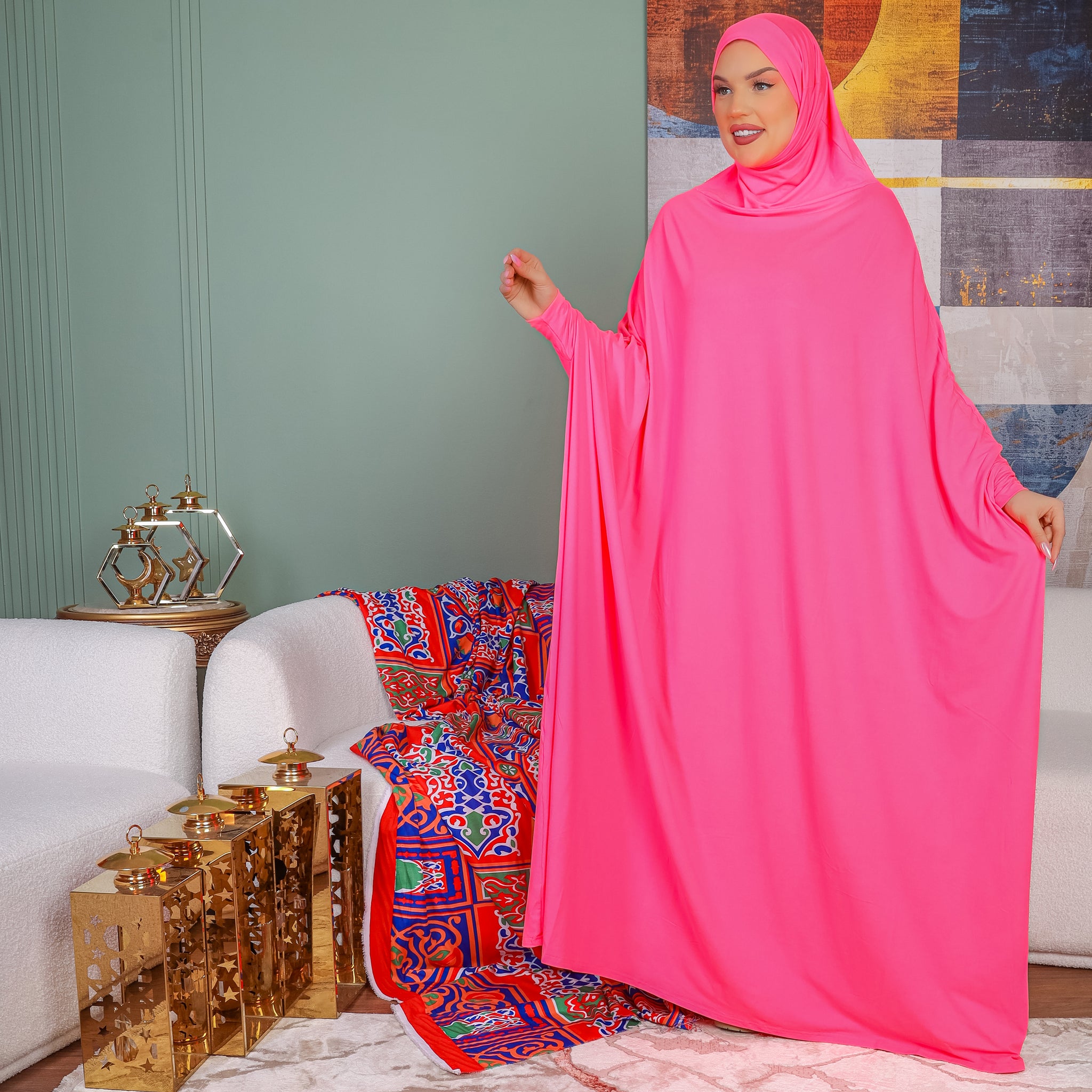 ثوب صلاة بحريني - ساده عملي مع غطاء الرأس