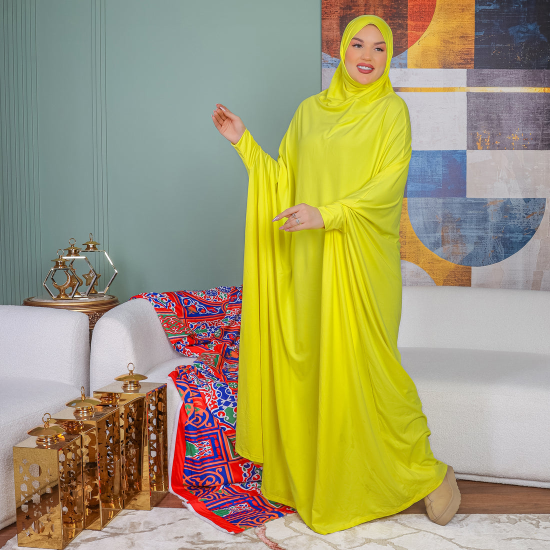 ثوب صلاة بحريني - ساده عملي مع غطاء الرأس