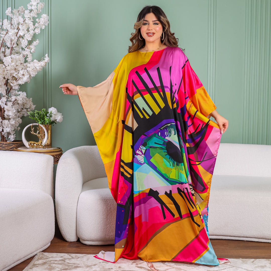 Dubai Silky Satin Jalabiya - Printed