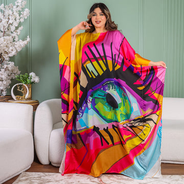 Dubai Silky Satin Jalabiya - Printed