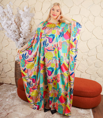 Dubai Silky Satin Jalabiya - Printed