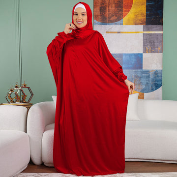 أرماني - ثوب صلاة حرير ستان  ساده عملي مع غطاء الرأس