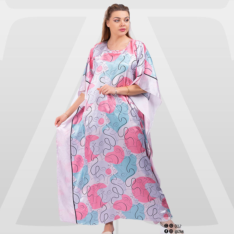 Dubai Silky Satin Jalabiya - Printed