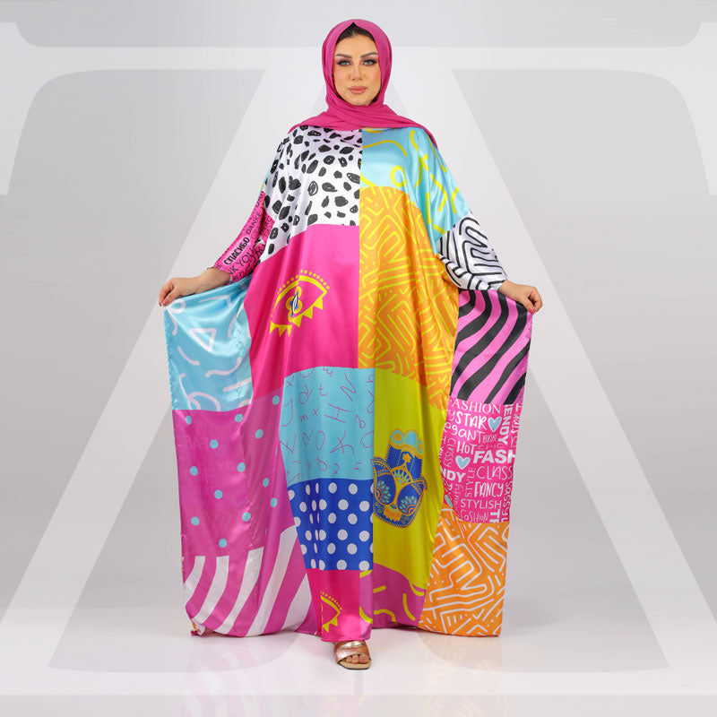 Dubai Silky Satin Jalabiya - Printed